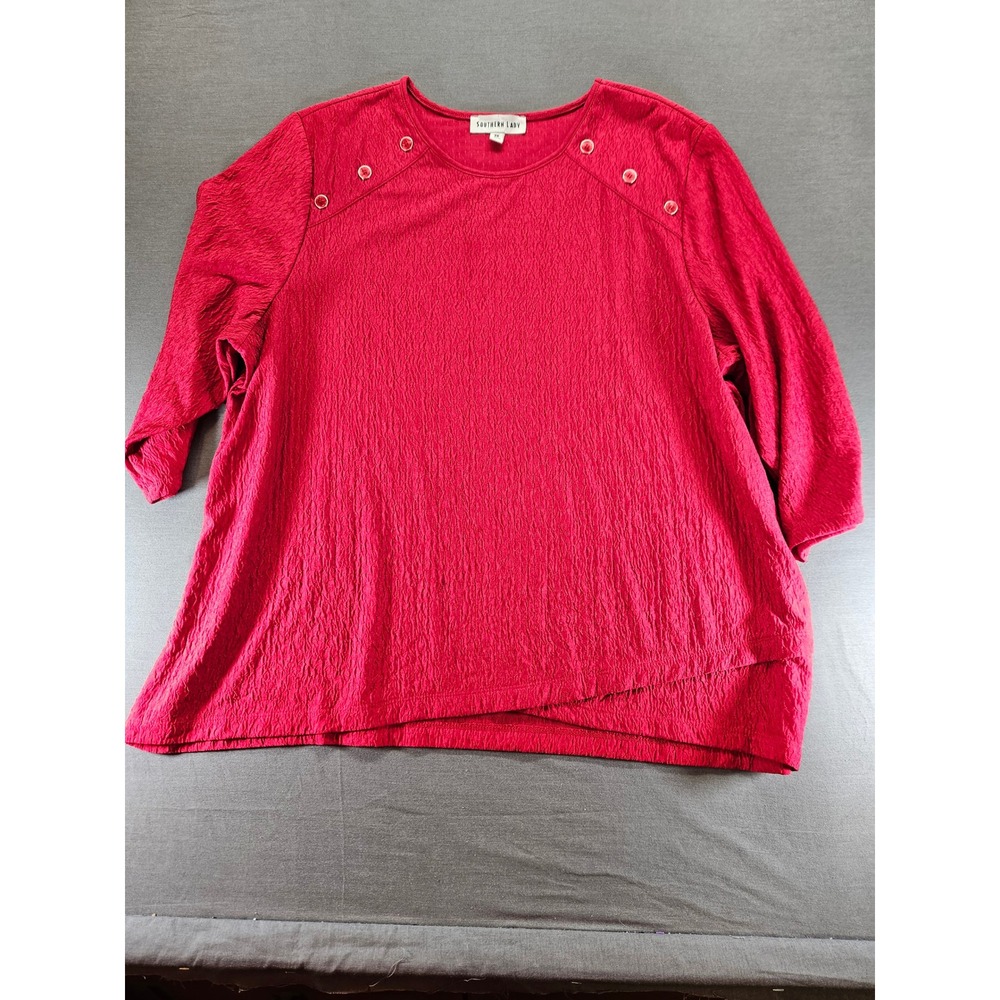 Southern Lady Red Textured Knit Button Shoulder Top 2X 3/4 Sleeve 43A5W